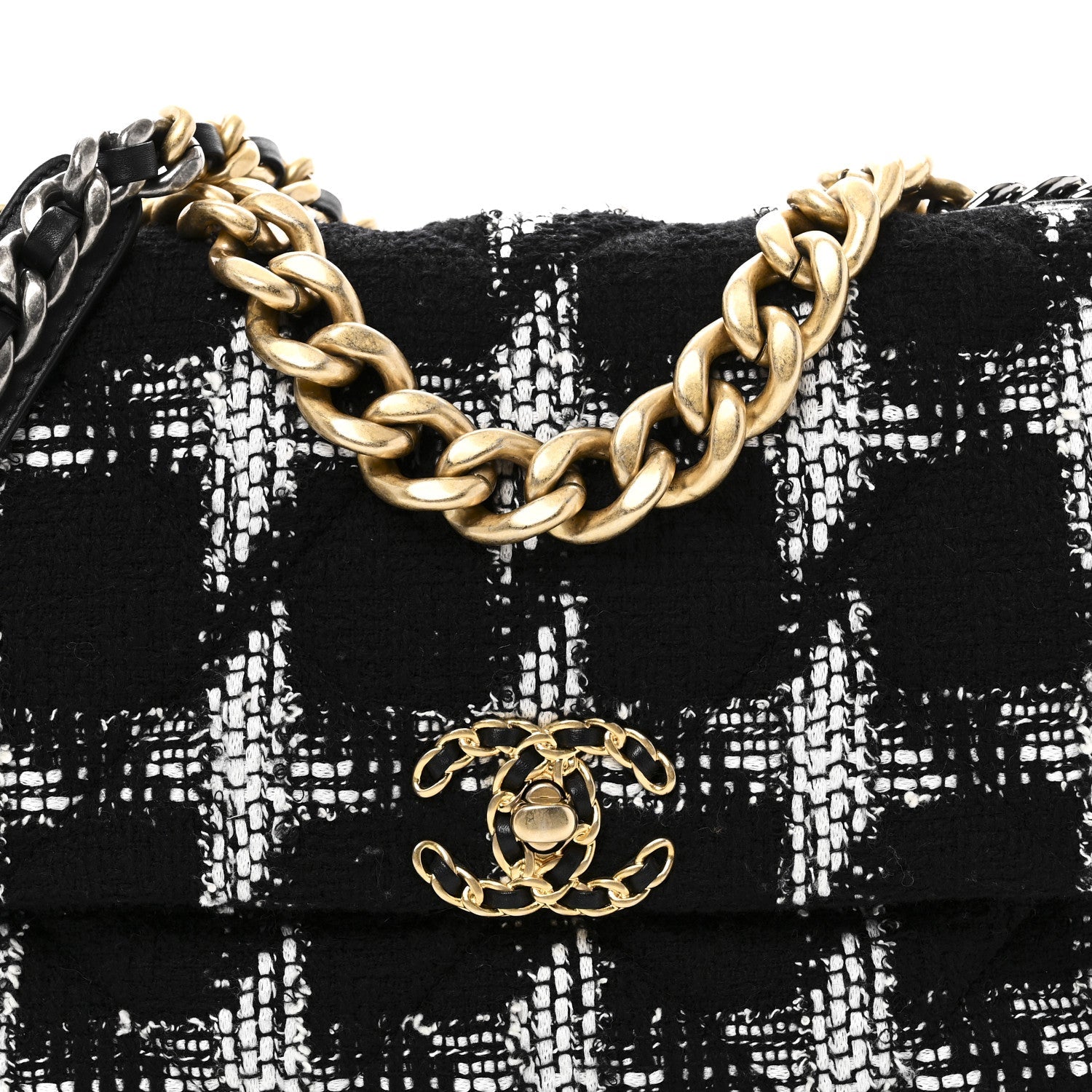 Tweed Quilted Large Chanel 19 Flap Black White