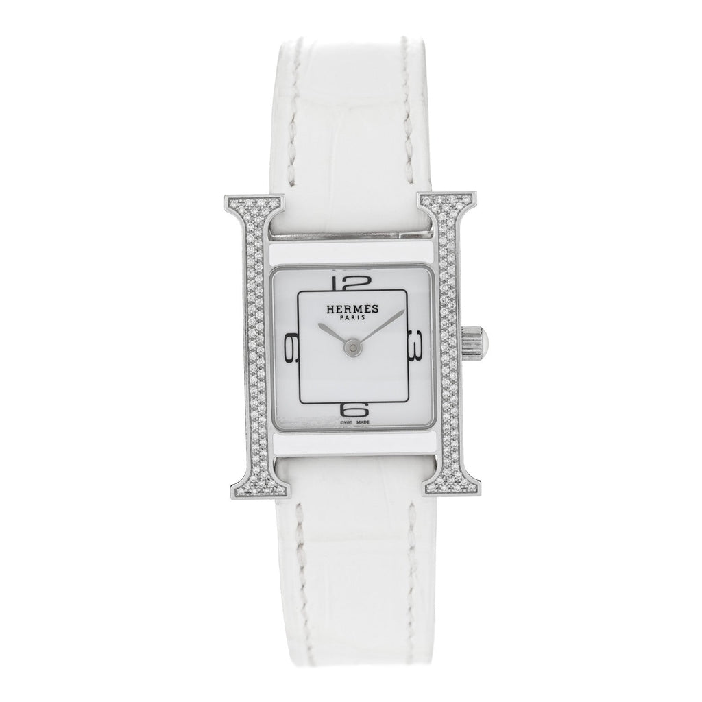 Stainless Steel Alligator Diamond Bezel Lacquer 21mm Heure H Hour Double Jeu Quartz Watch Blanc