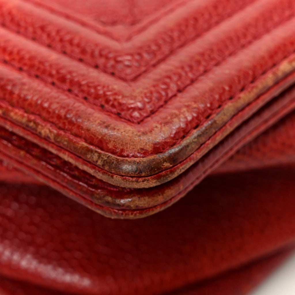 Caviar Quilted New Medium Boy Flap Dark Red