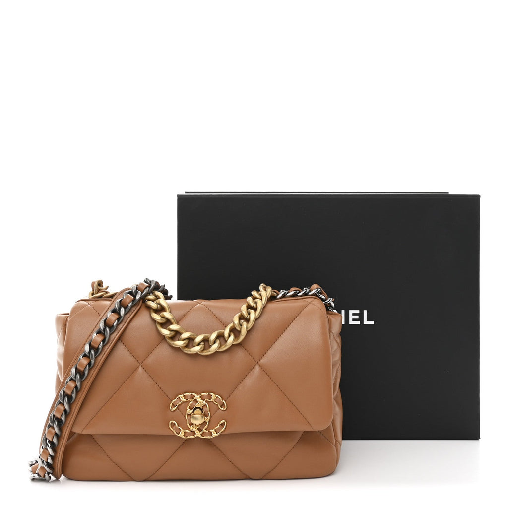 Lambskin Quilted Medium Chanel 19 Flap Brown