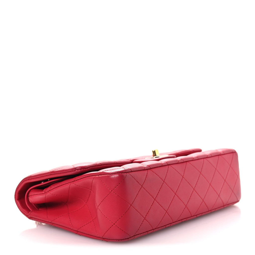Lambskin Quilted Medium Double Flap Red