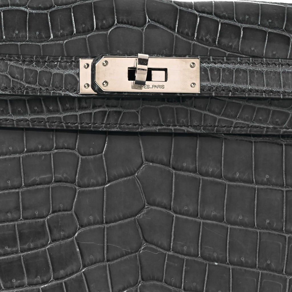 Shiny Niloticus Crocodile Kelly Elan Pochette Bleu Tempete