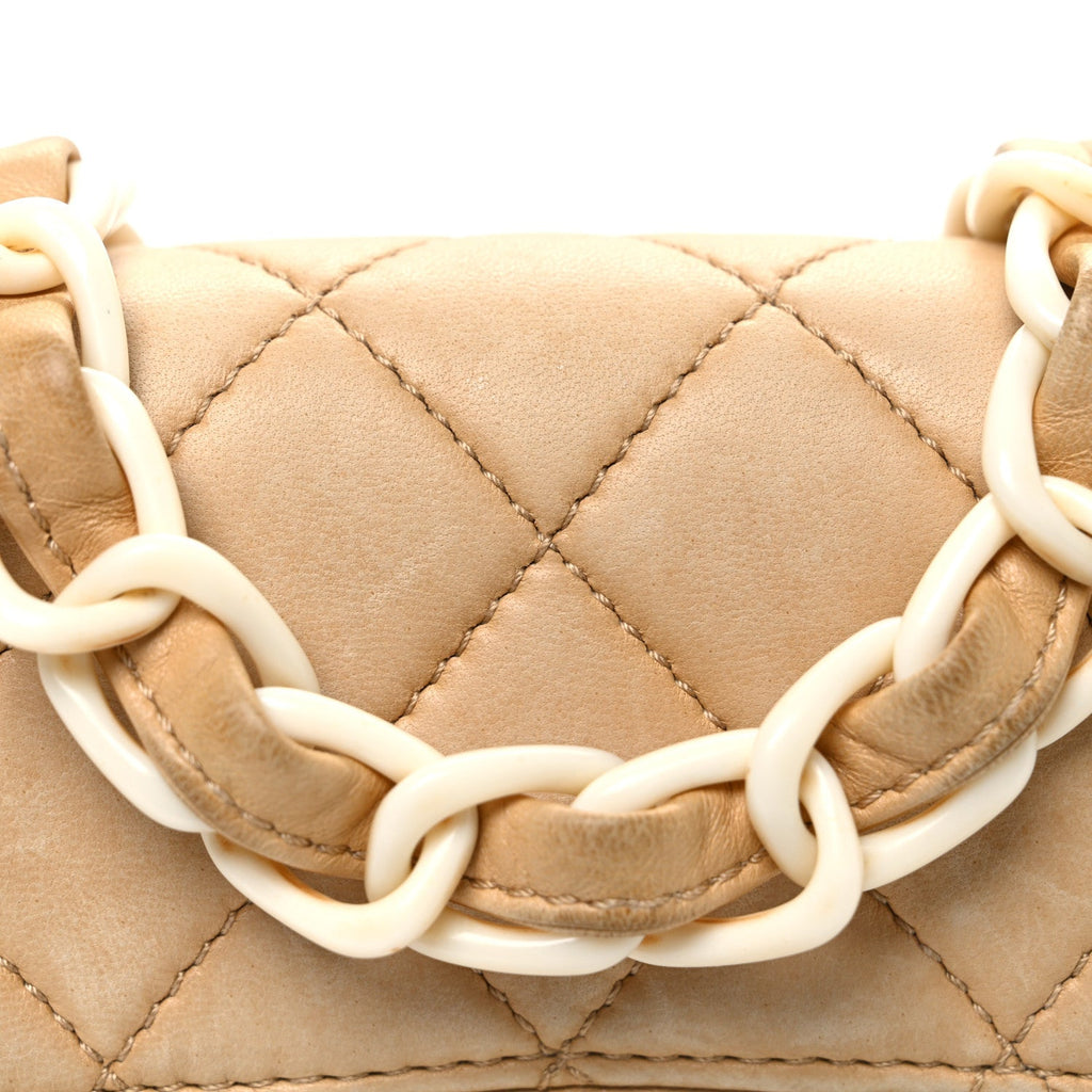Lambskin Quilted Bekko Resin Mini Square Flap Beige