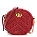 Glazed Calfskin Matelasse Heart Mini GG Marmont Round Shoulder Bag Romantic Cerise