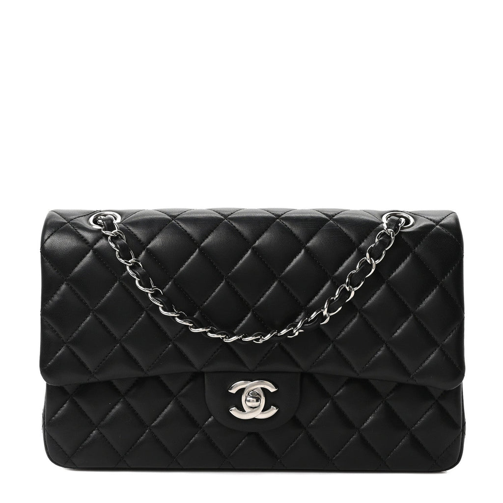 Lambskin Quilted Medium Double Flap Black