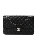 Lambskin Quilted Medium Double Flap Black