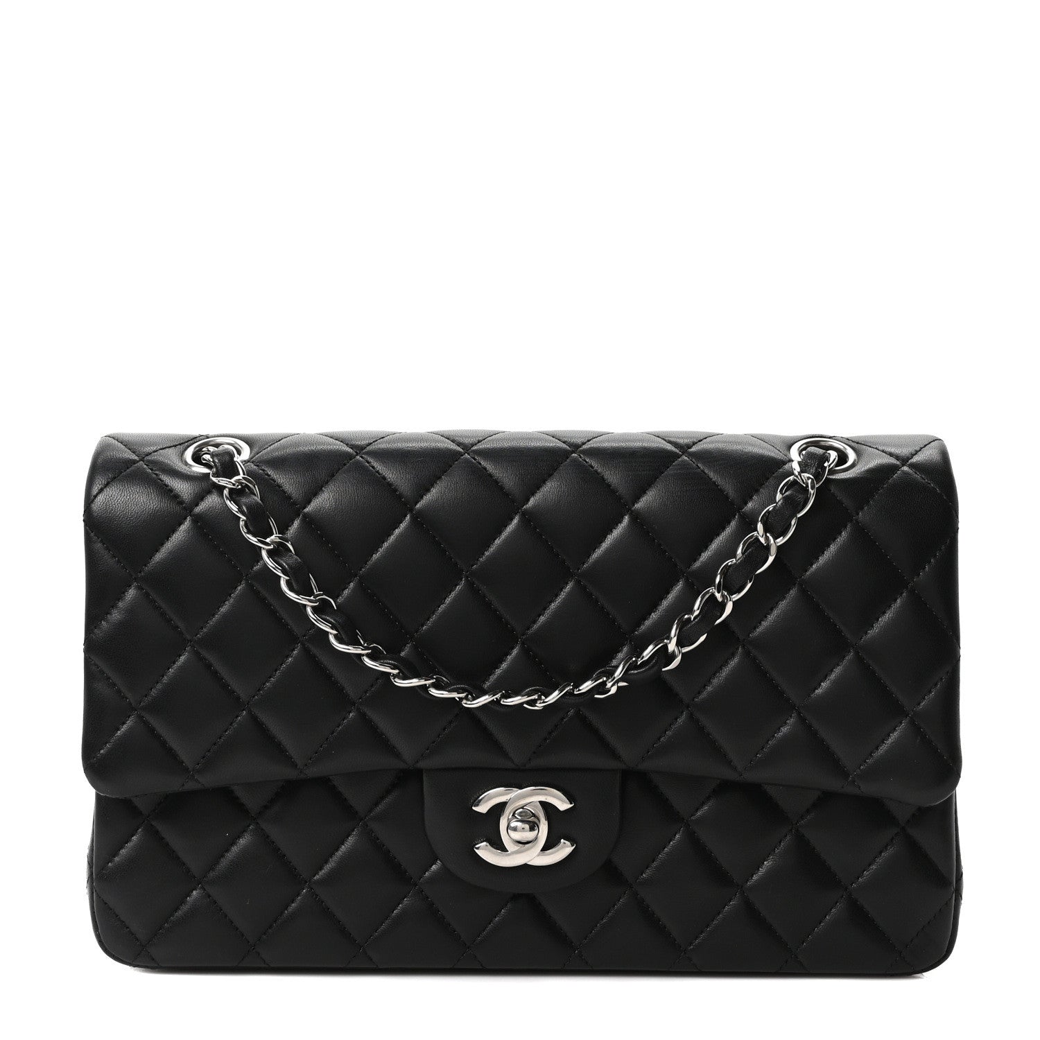 Lambskin Quilted Medium Double Flap Black