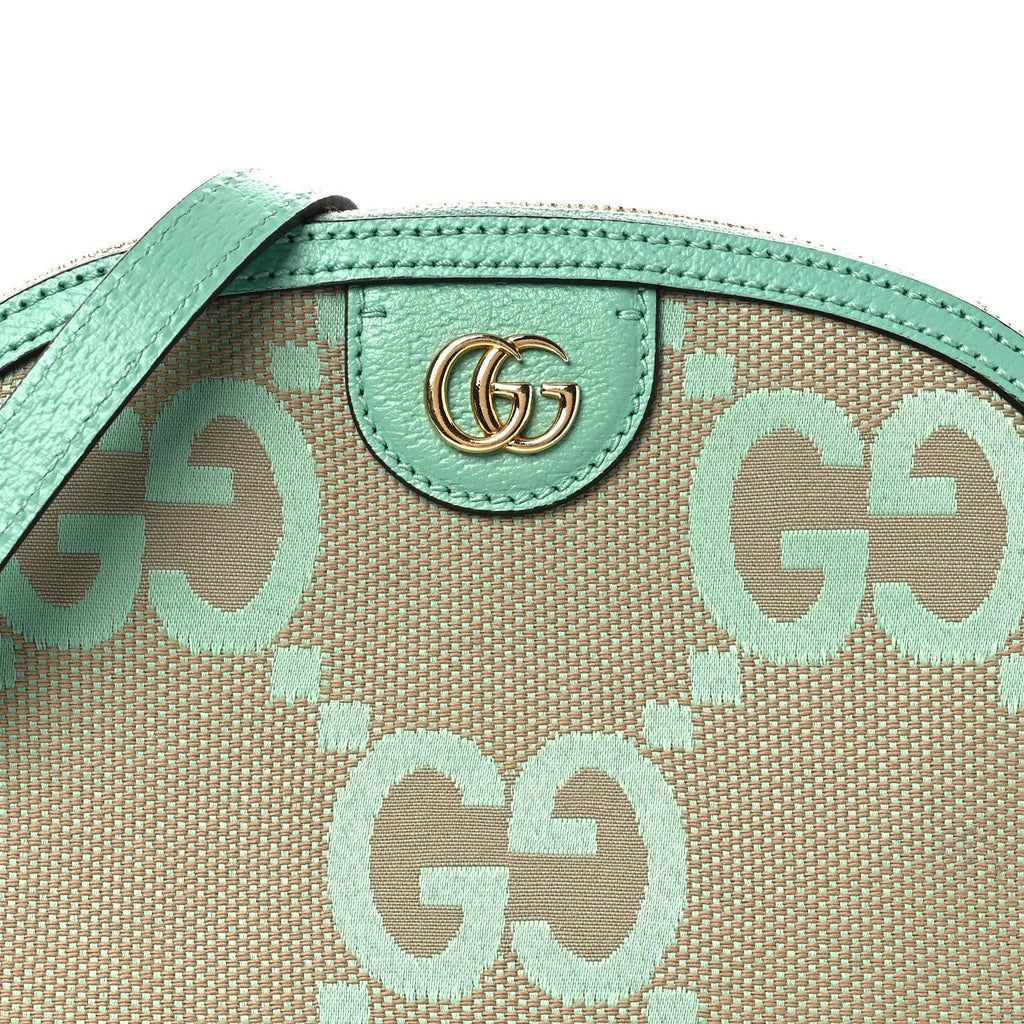 Monogram Jumbo GG Textured Dollar Calfskin Small Ophidia Dome Shoulder Bag Beige Pepperlight Mint