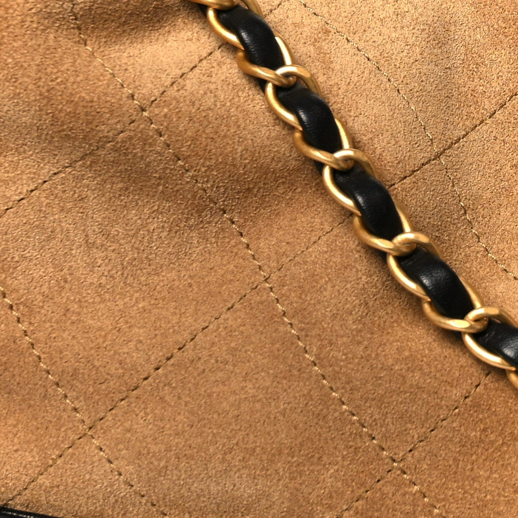Suede Calfskin Shiny Lambskin Quilted Small Coco Base Shopping Bag Beige Black
