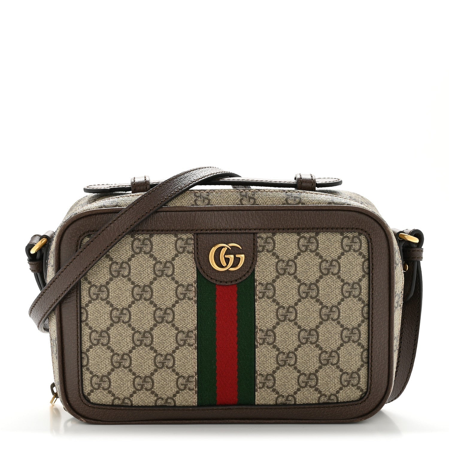 GG Supreme Monogram Web Small Ophidia Top Handle Shoulder Bag Brown