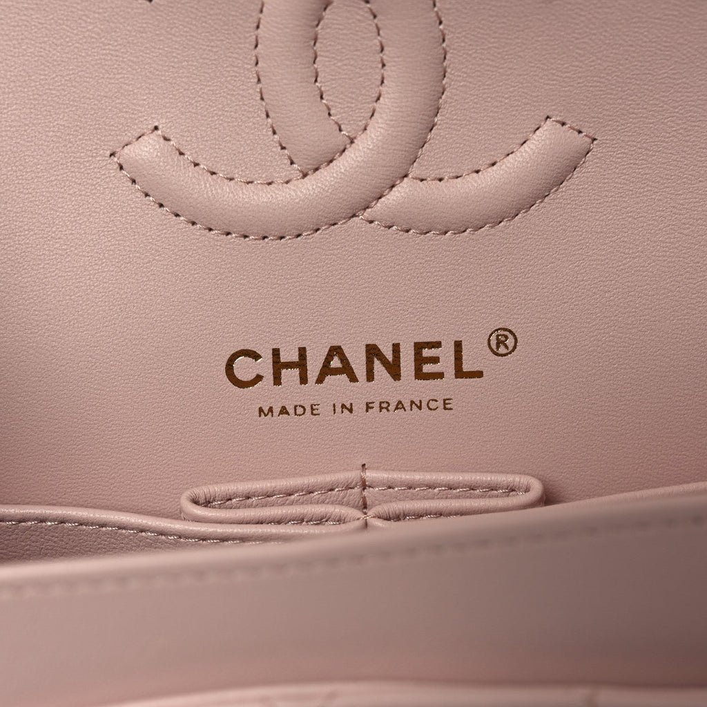 Lambskin Quilted Small Double Flap Light Pink