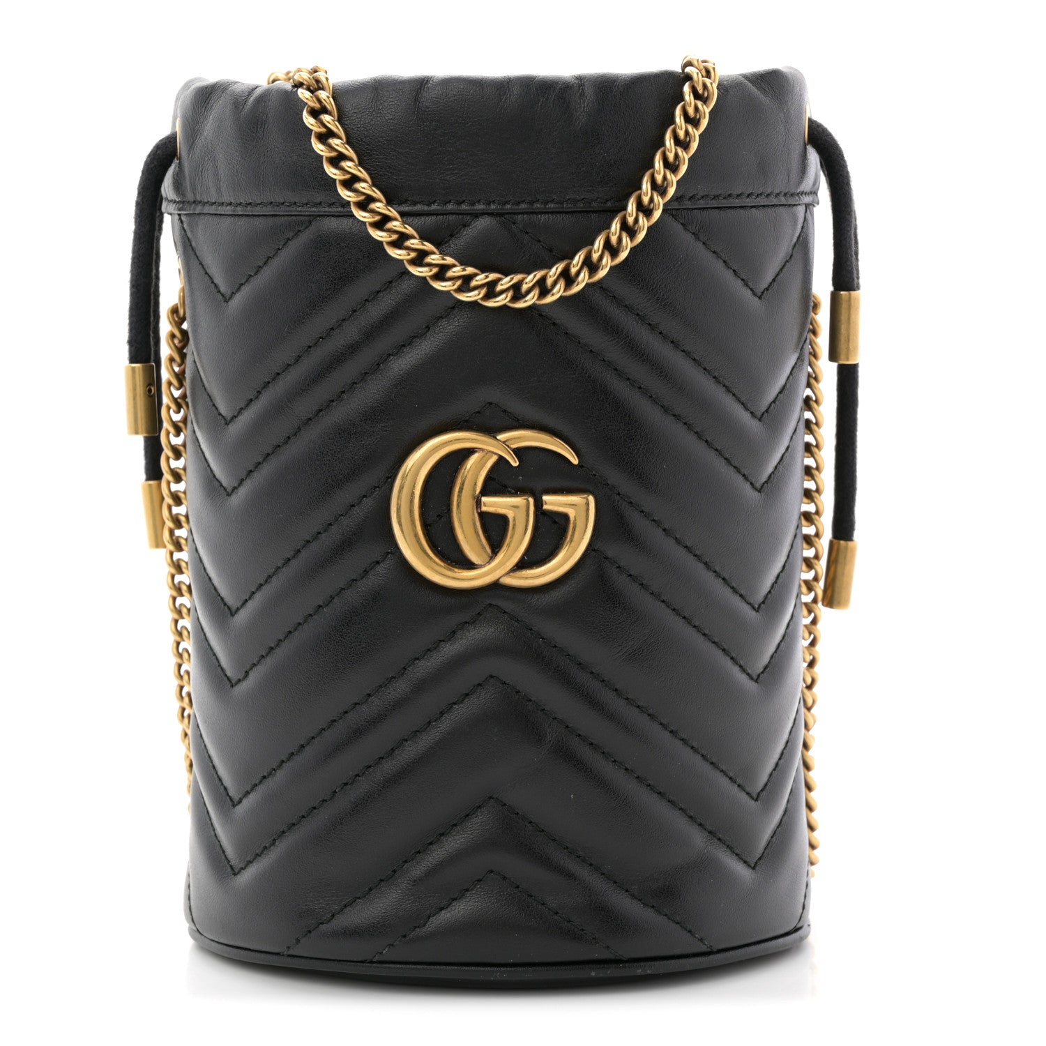 Calfskin Matelasse Mini GG Marmont 2.0 Bucket Bag Black