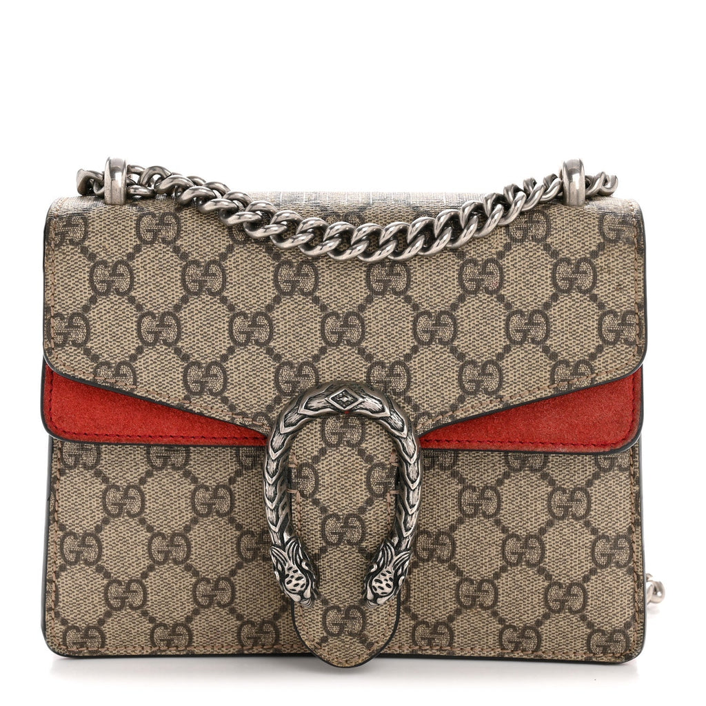 GG Supreme Monogram Suede Mini Dionysus Shoulder Bag Beige Ebony Vulcanic Red