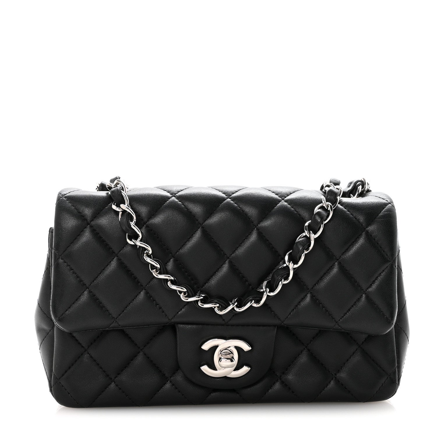 Lambskin Quilted Mini Rectangular Flap Black