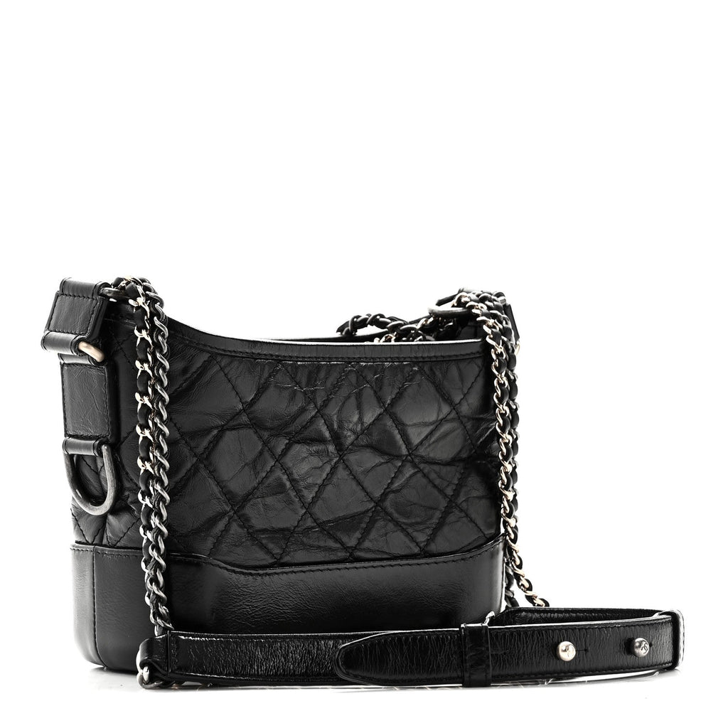 Aged Calfskin Quilted Small Gabrielle Hobo Black