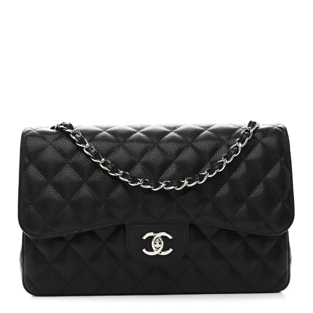 Caviar Quilted Jumbo Double Flap Black