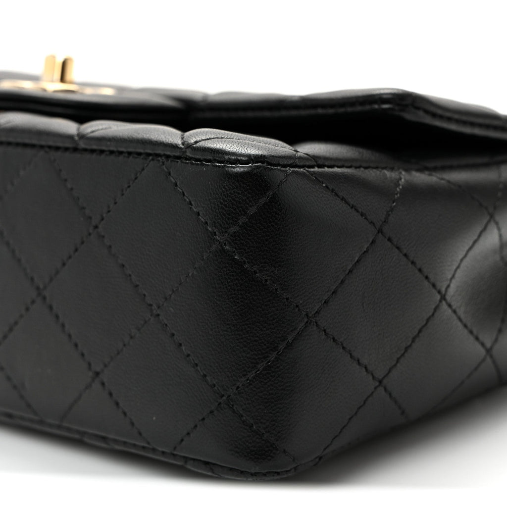 Lambskin Quilted Mini Rectangular Flap Black