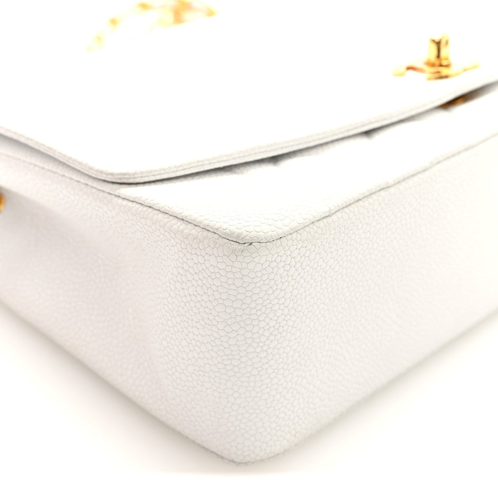 Caviar Quilted Medium Single Flap White