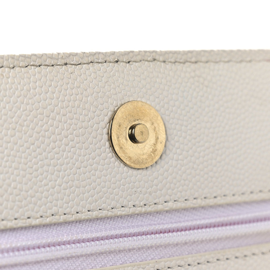 Caviar Quilted Perforated Metal CC Wallet On Chain WOC White
