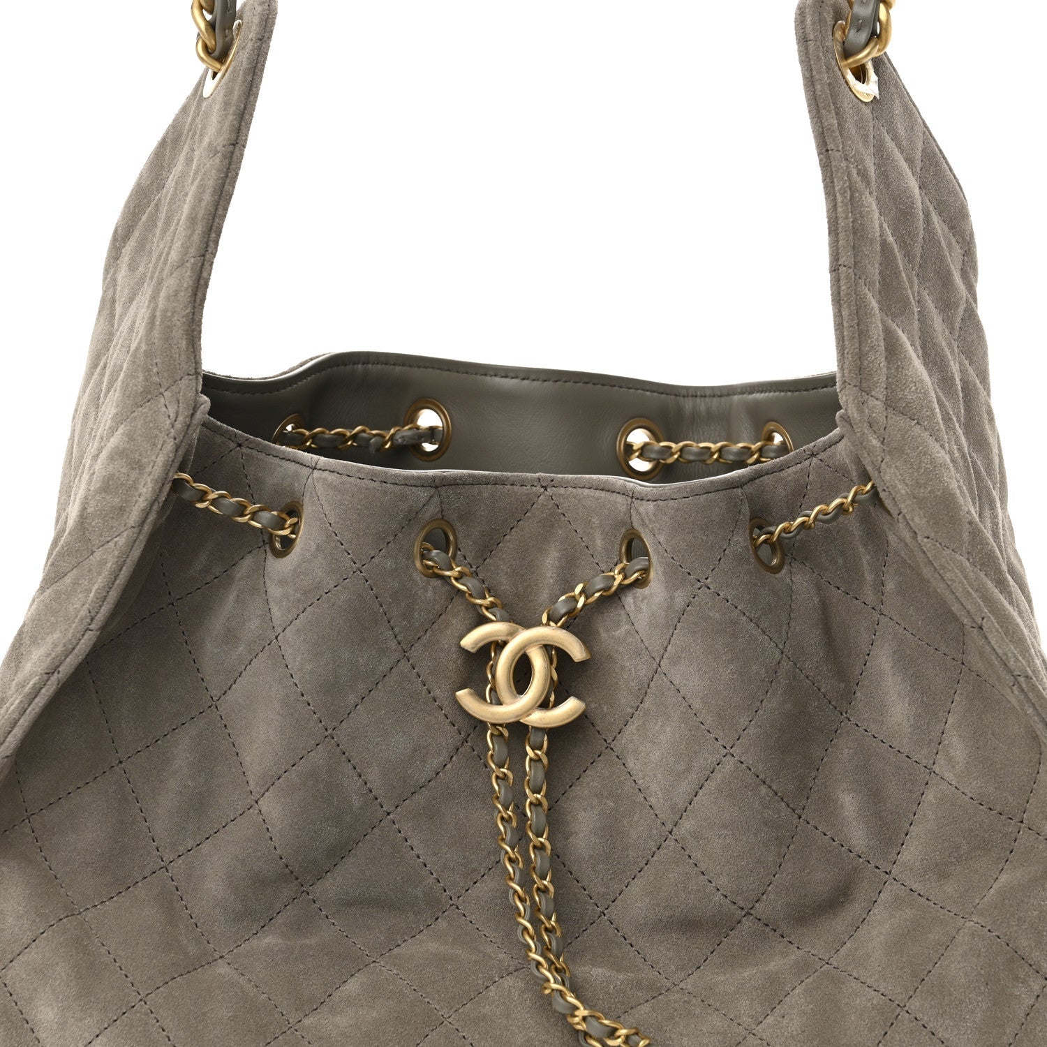 Suede Quilted Medium Chanel 25 Handbag Dark Grey