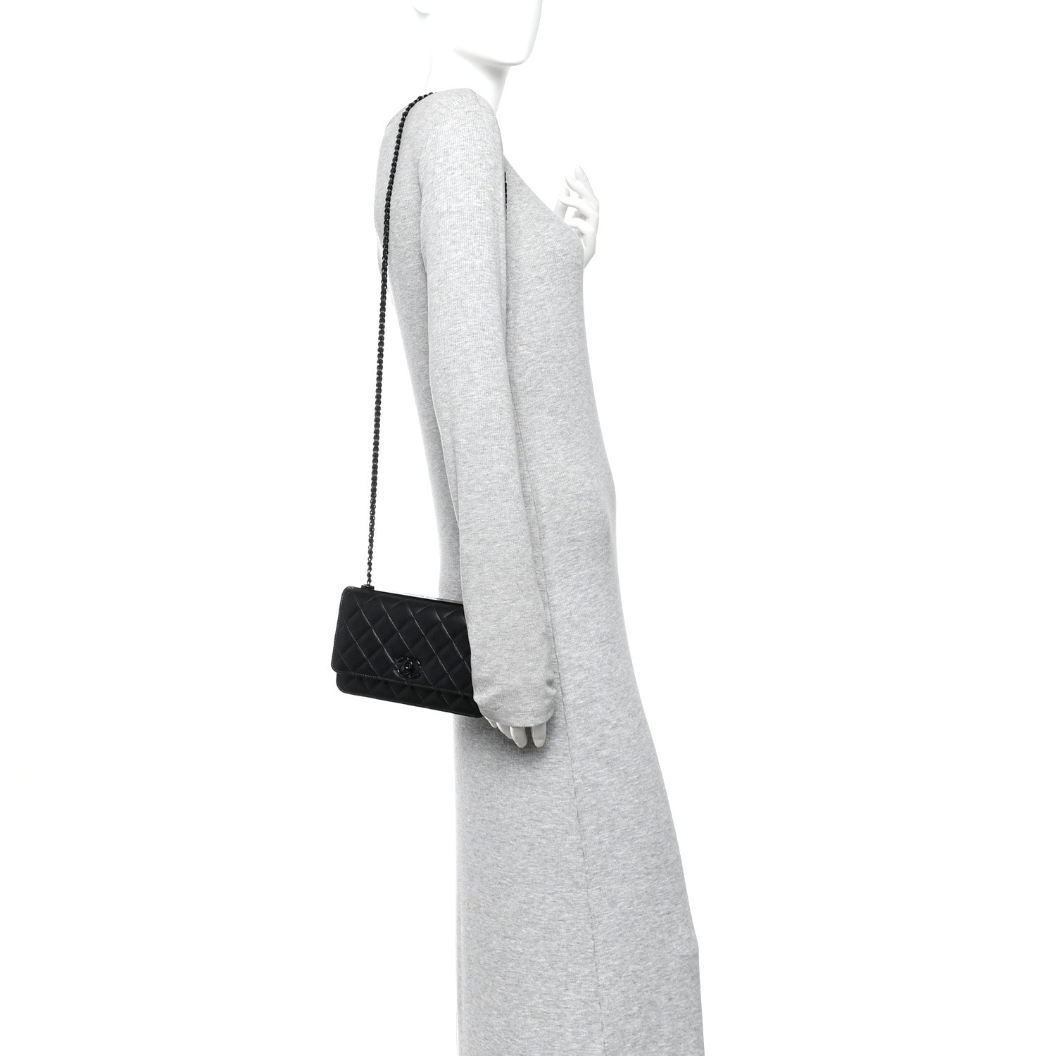 Lambskin Quilted Trendy CC Wallet On Chain WOC So Black
