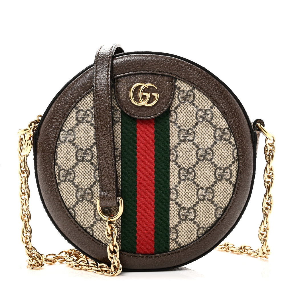 GG Supreme Monogram Web Mini Ophidia Round Shoulder Bag Brown