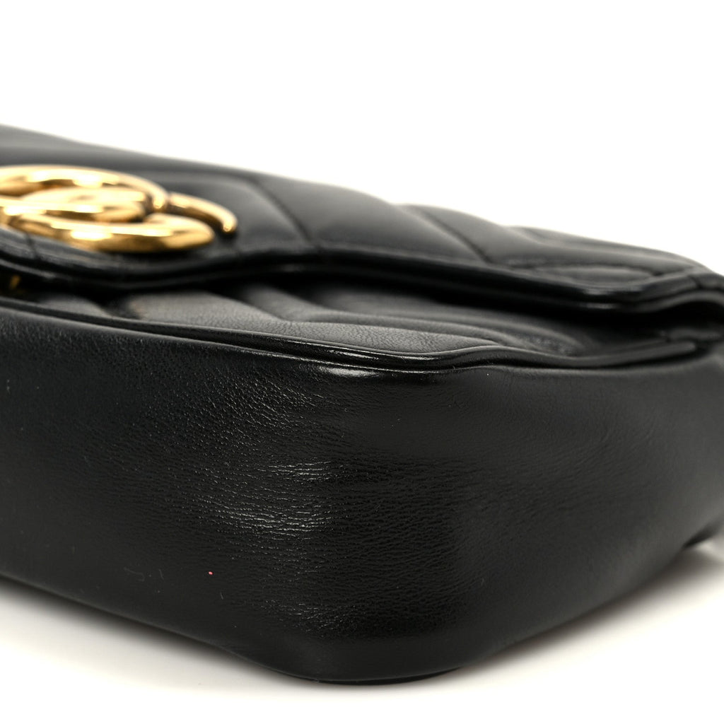 Calfskin Matelasse Super Mini GG Marmont Shoulder Bag Black
