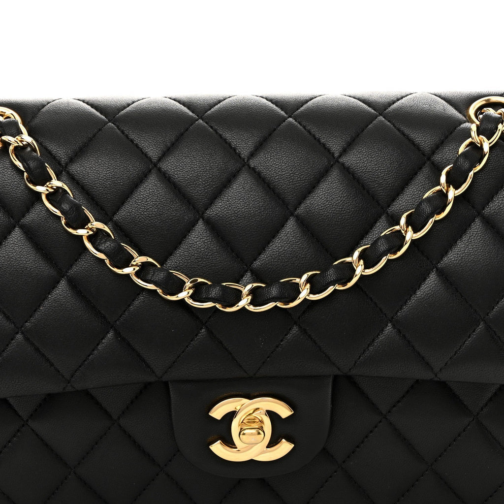 Lambskin Quilted Medium Double Flap Black
