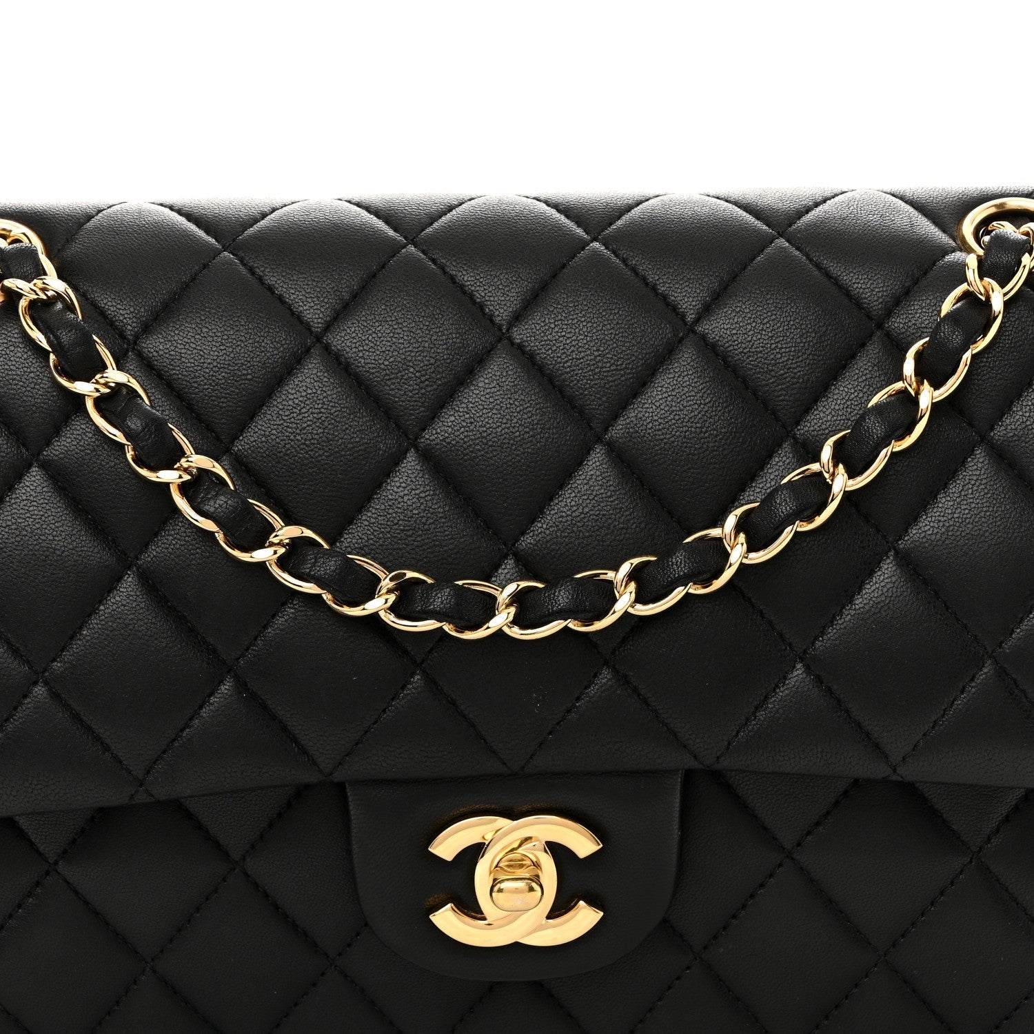Lambskin Quilted Medium Double Flap Black