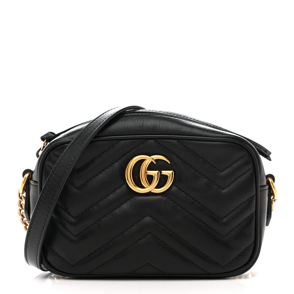 Calfskin Matelasse Mini GG Marmont Chain Shoulder Bag Black