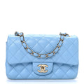 Lambskin Quilted Mini Rectangular Flap Light Blue