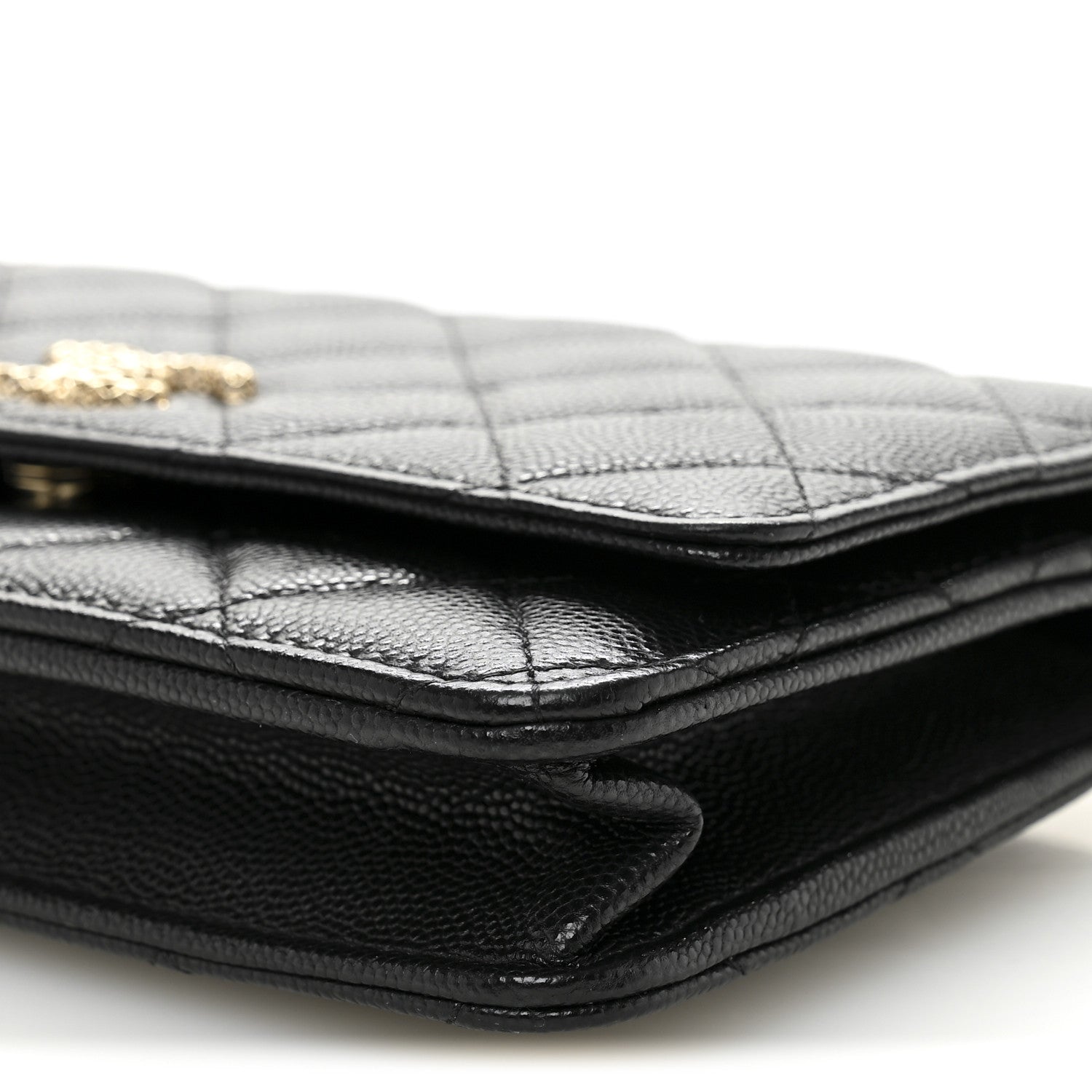 Caviar Quilted Perforated Metal CC Wallet On Chain WOC Black