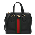 Textured Calfskin Web Small Ophidia Tote Bag Black