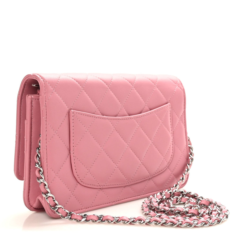 Lambskin Quilted Crystal Star Wallet On Chain WOC Pink