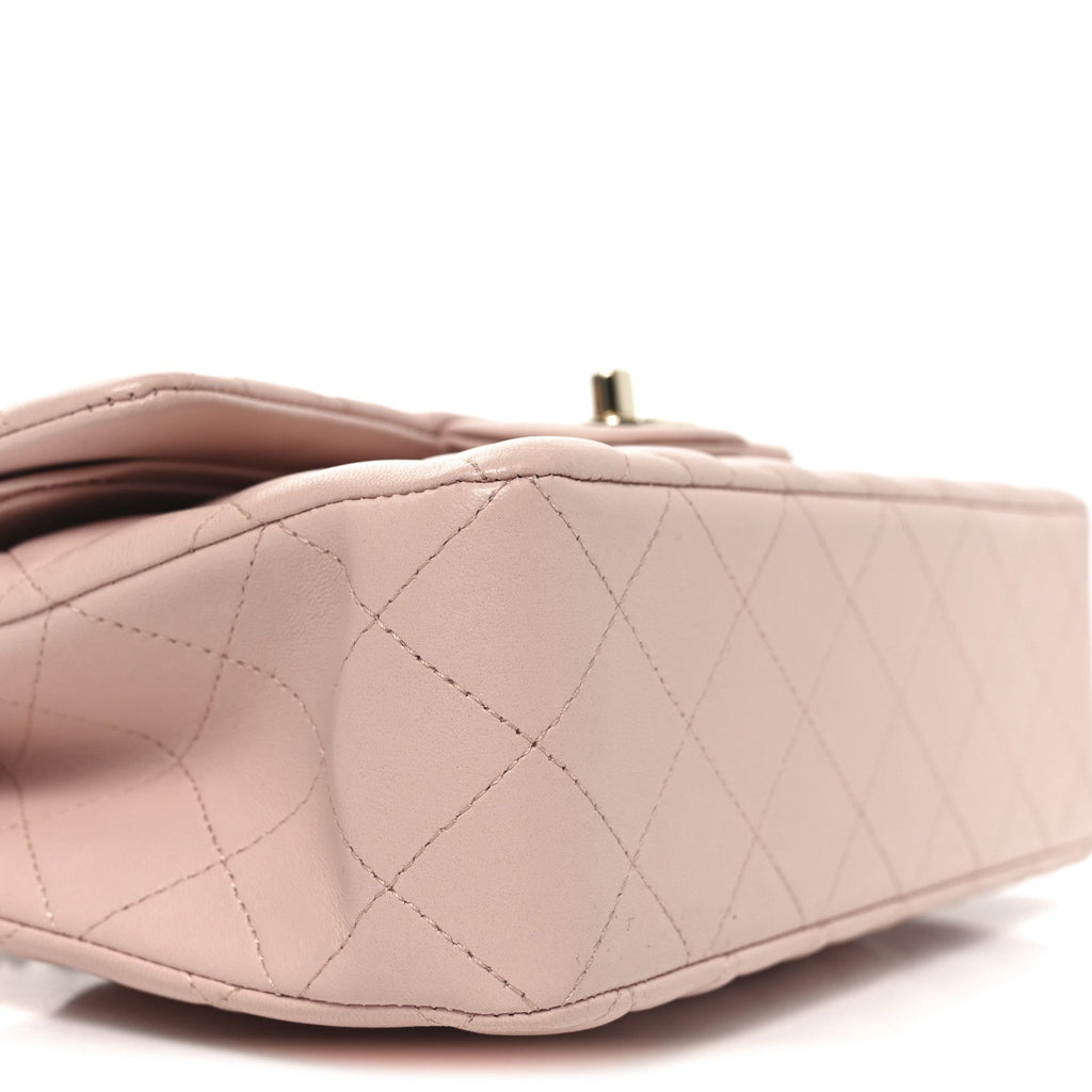 Lambskin Quilted Small Double Flap Light Pink
