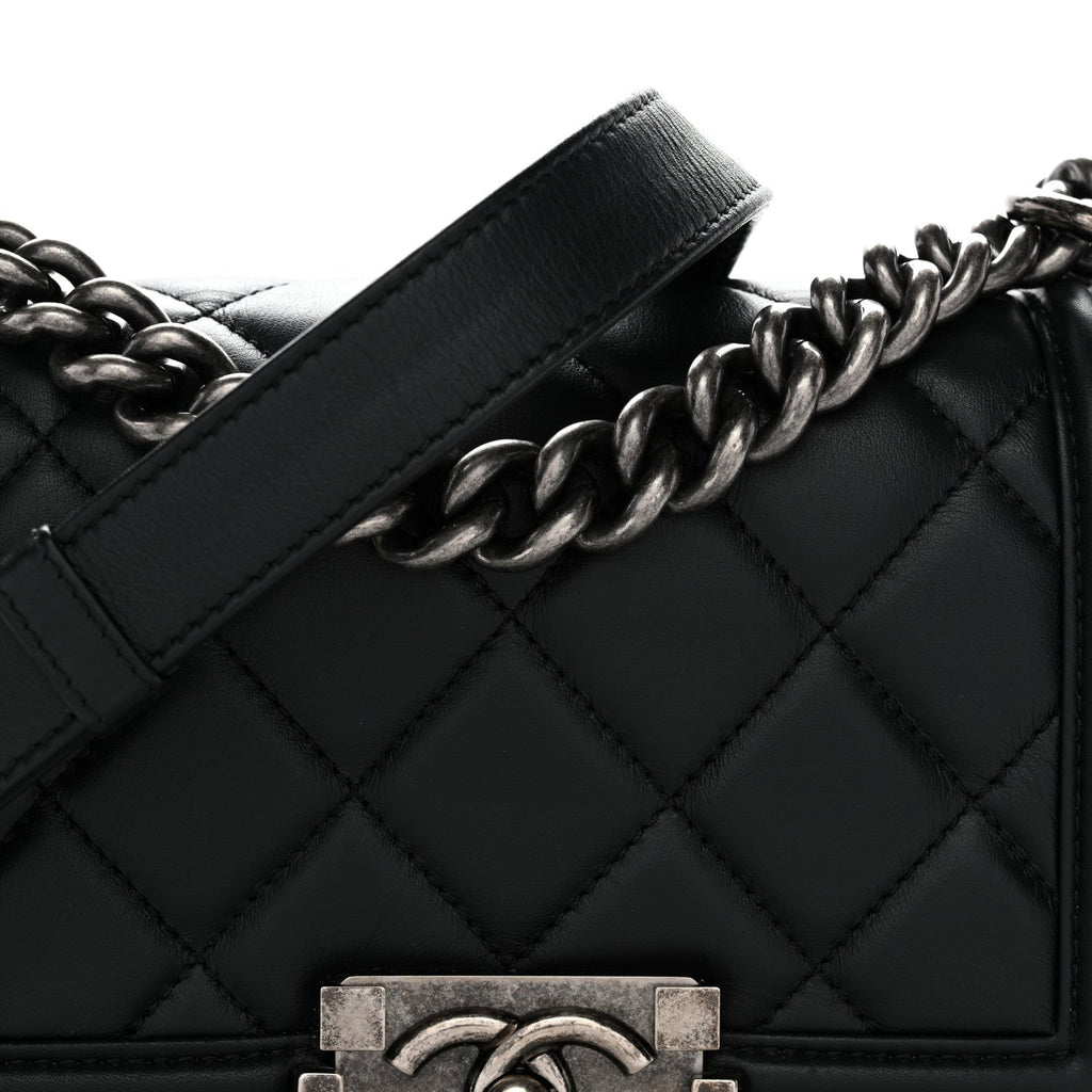 Calfskin Quilted Small Boy Flap Black