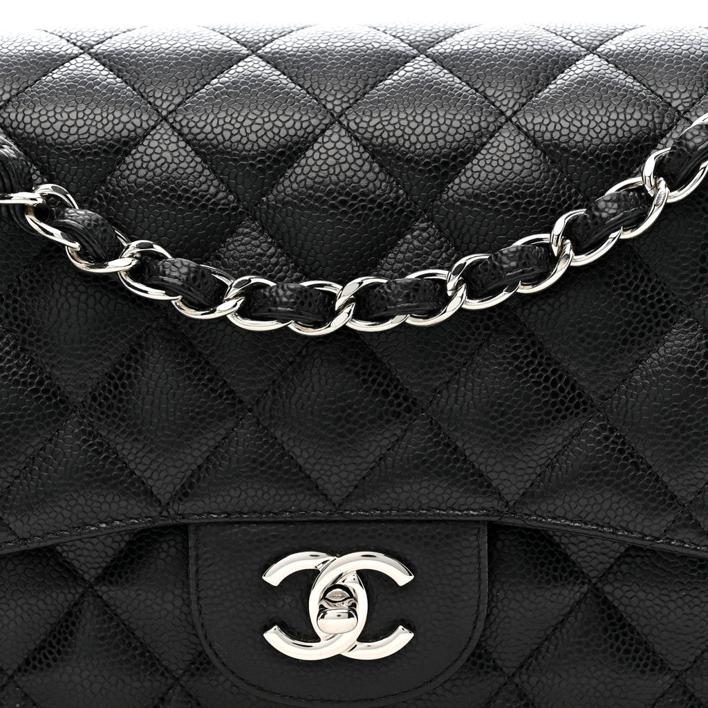 Caviar Quilted Jumbo Double Flap Black