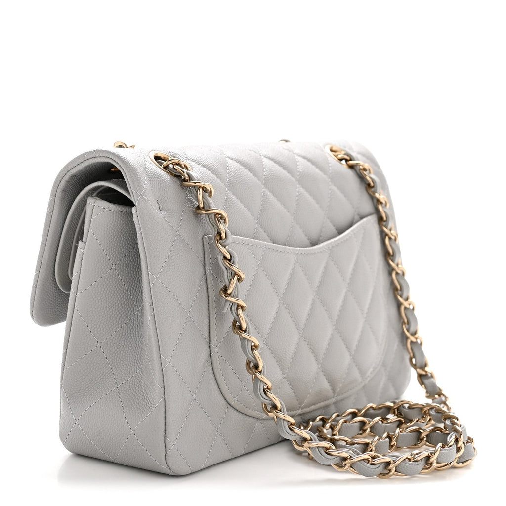 Caviar Quilted Small Double Flap Grey