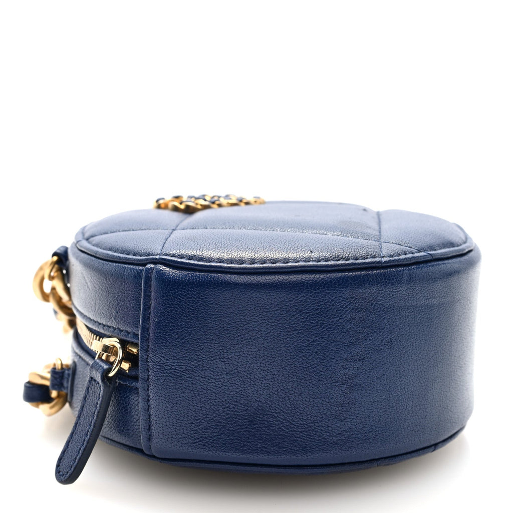 Lambskin Quilted Chanel 19 Round Clutch With Chain  Navy