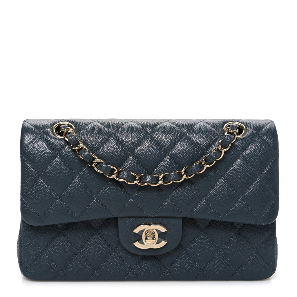 Caviar Quilted Small Double Flap Dark Grey