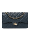 Caviar Quilted Small Double Flap Dark Grey