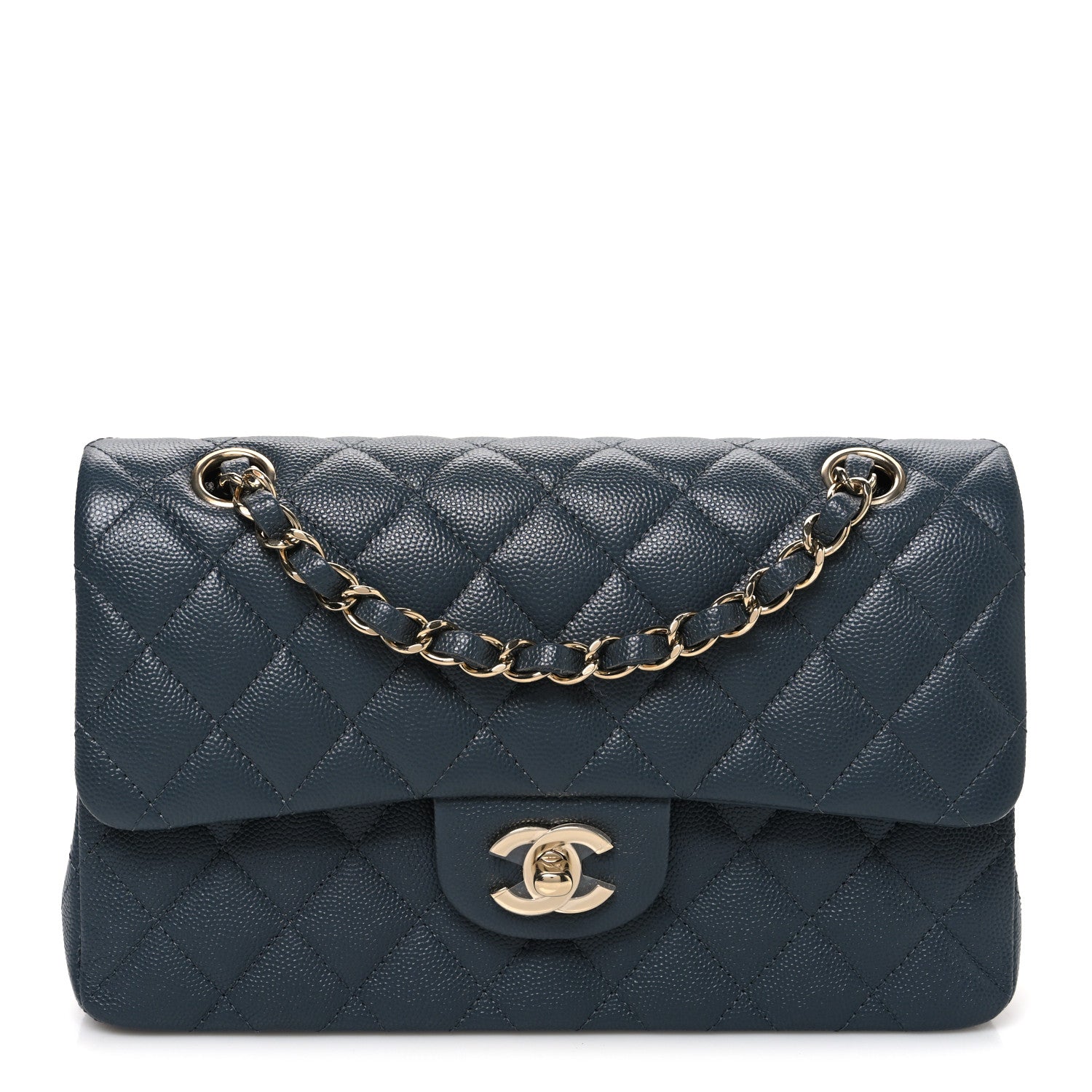 Caviar Quilted Small Double Flap Dark Grey