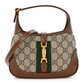 GG Supreme Monogram Azalea Calfskin Web Mini Jackie 1961 Hobo Beige Ebony Brown Sugar