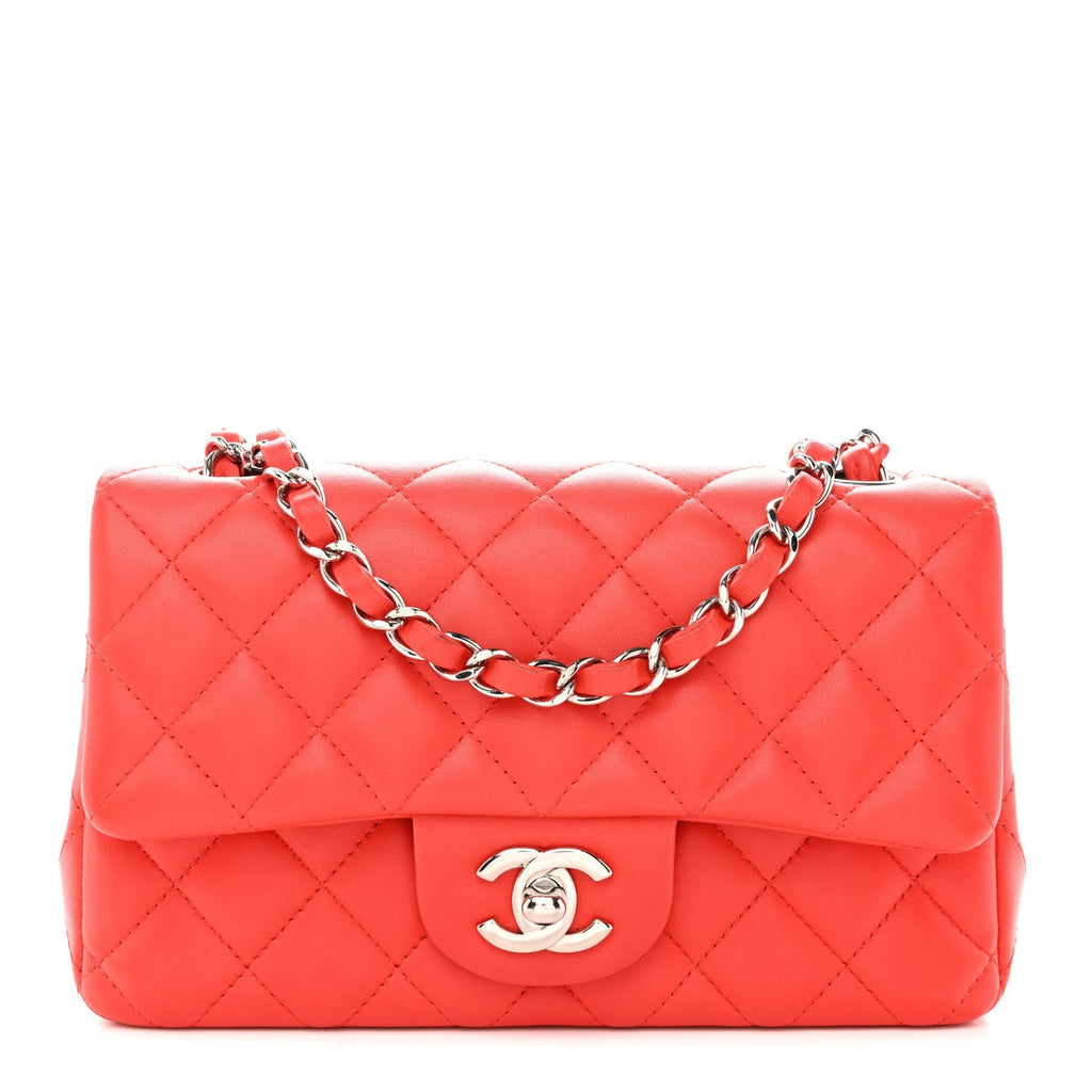 Lambskin Quilted Mini Rectangular Flap Red