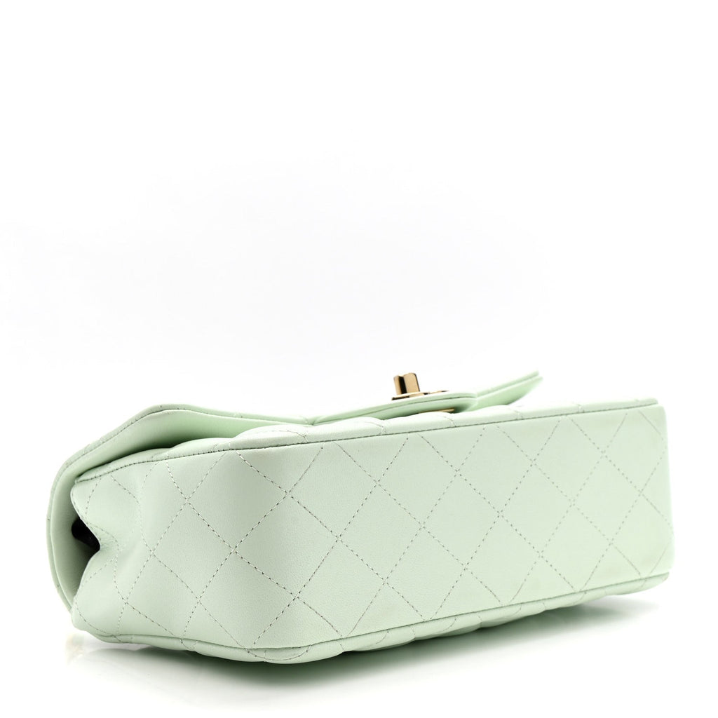 Lambskin Quilted Mini Rectangular Flap Light Green