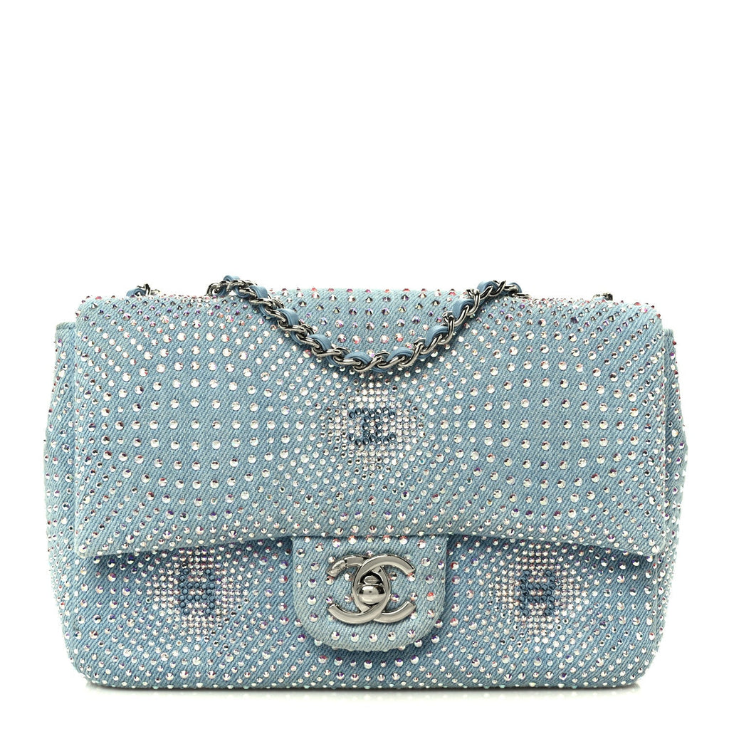 Denim Strass Evening Flap Bag Blue