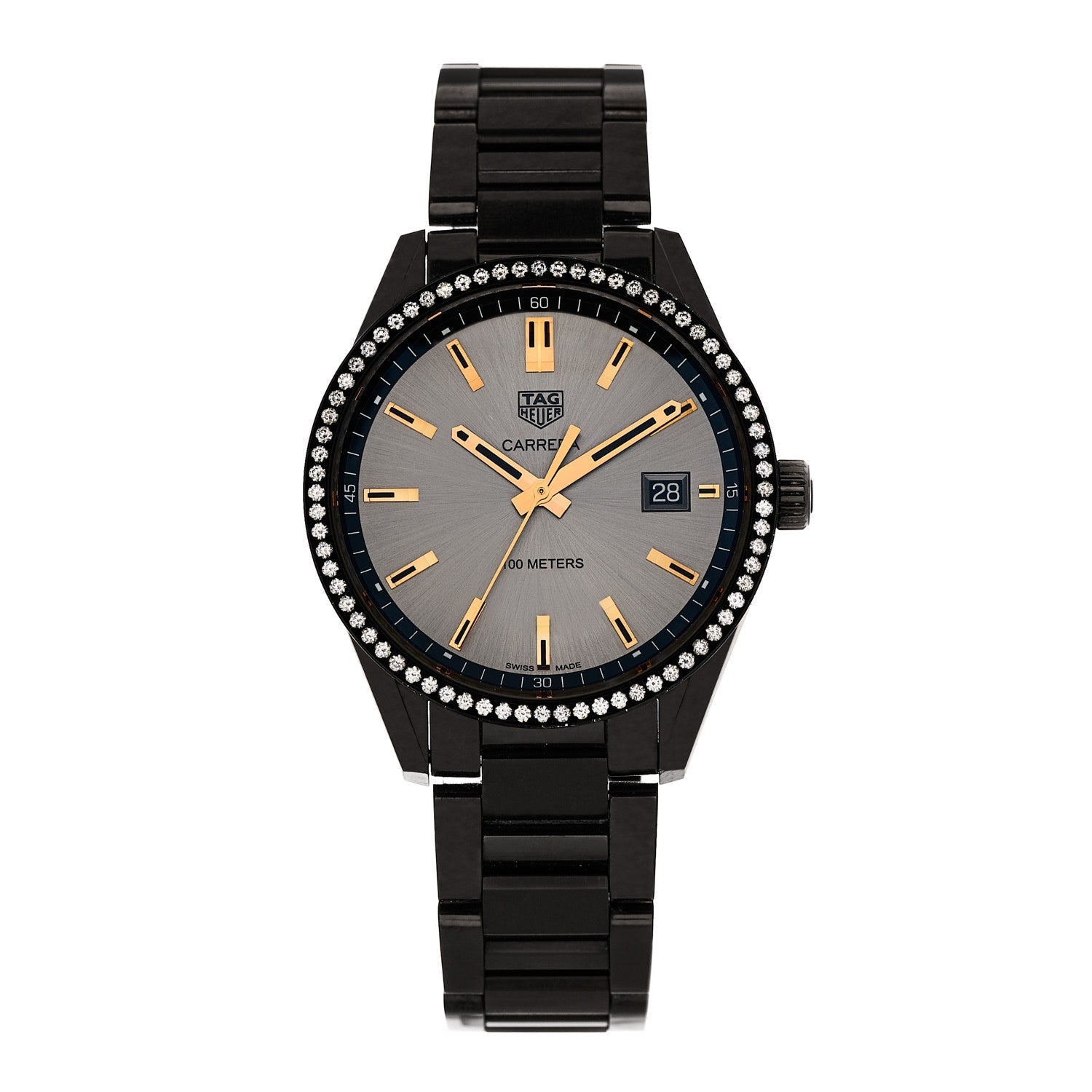 Stainless Steel Diamond Bezel 39mm Carrera Lady Quartz Watch Grey WAR1115