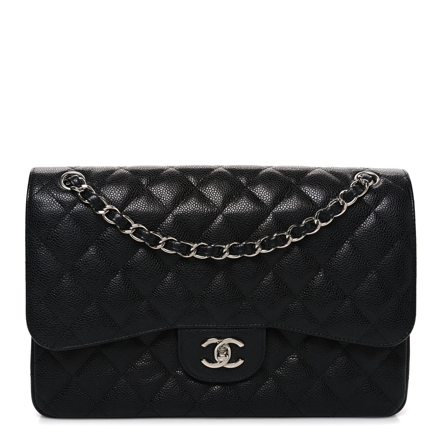 Caviar Quilted Jumbo Double Flap Black