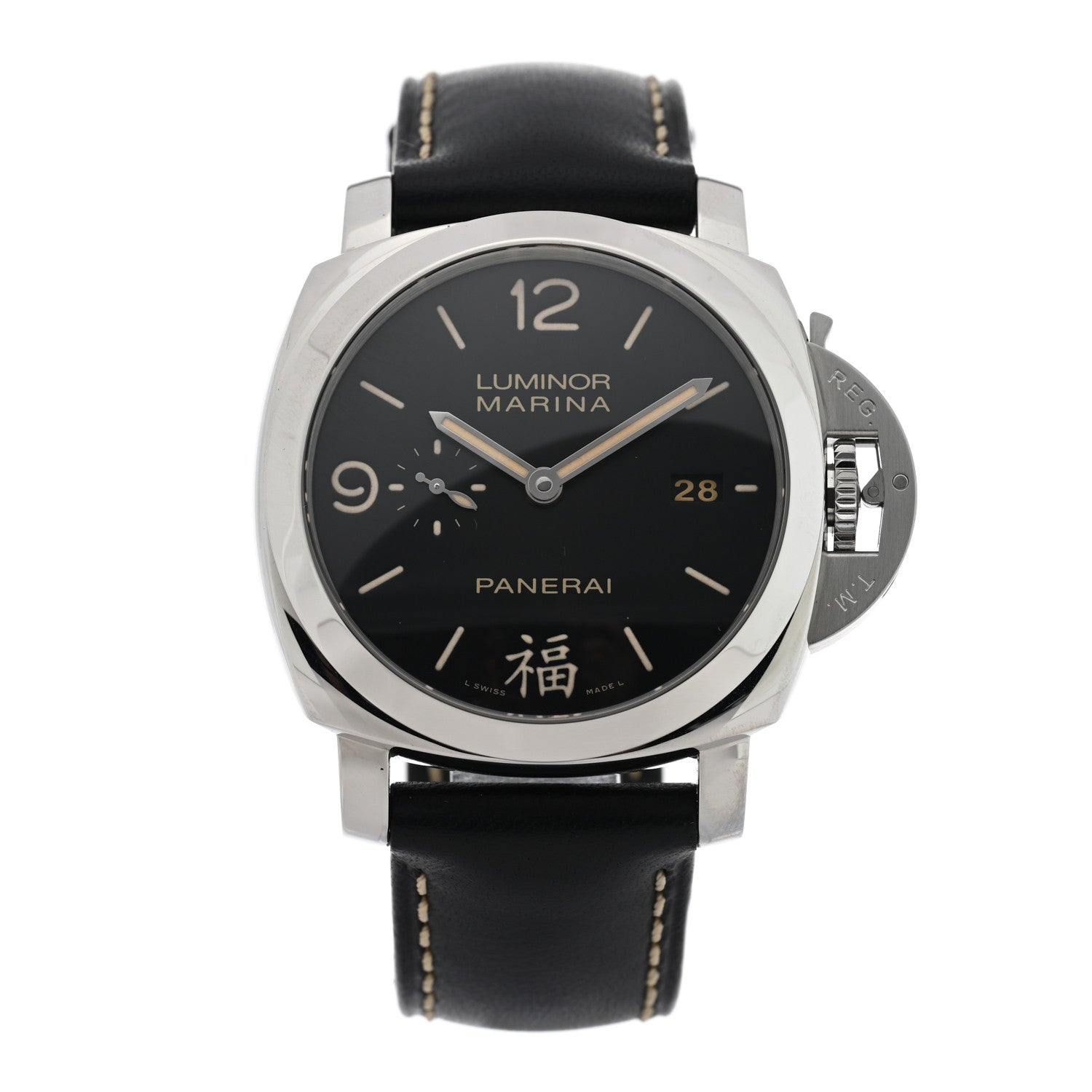Stainless Steel Calfskin 44mm Luminor 1950 Fu Automatic Watch Black PAM00498