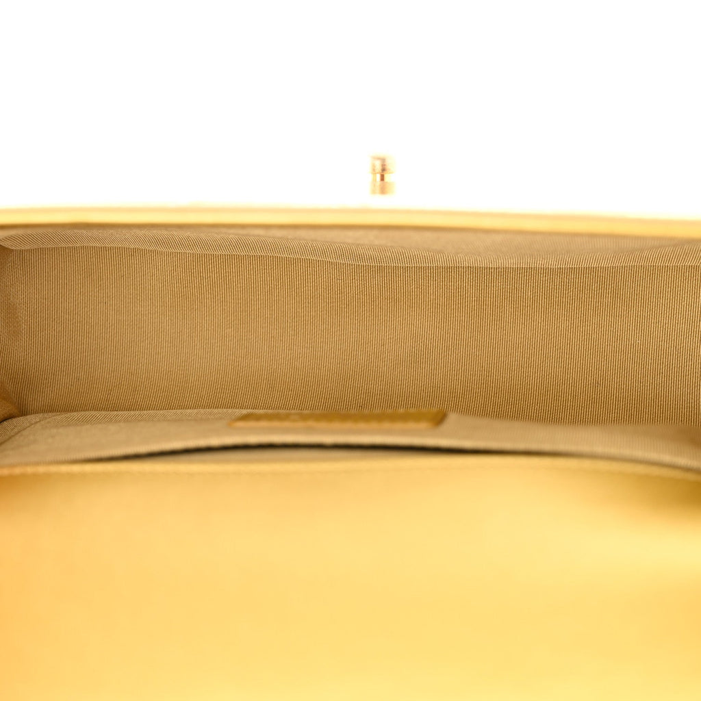 Metallic Calfskin Crocodile Embossed Graffiti Medium Cocodile Boy Flap Gold